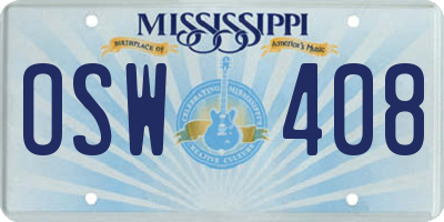 MS license plate OSW408