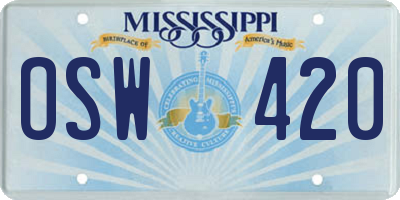 MS license plate OSW420