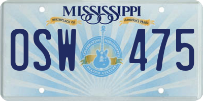 MS license plate OSW475