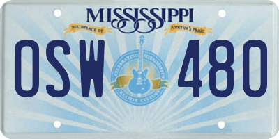 MS license plate OSW480