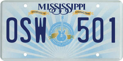 MS license plate OSW501
