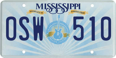 MS license plate OSW510