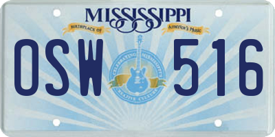 MS license plate OSW516