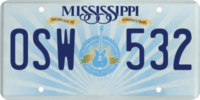 MS license plate OSW532