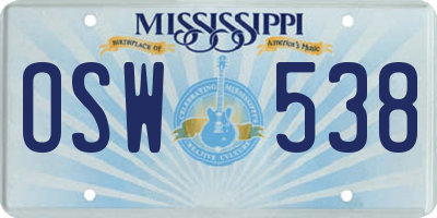 MS license plate OSW538
