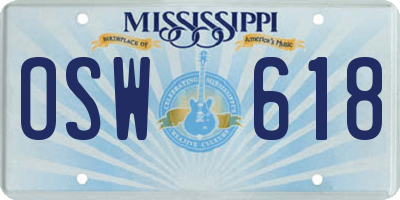 MS license plate OSW618