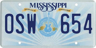 MS license plate OSW654