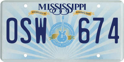 MS license plate OSW674