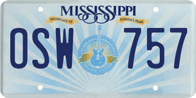 MS license plate OSW757