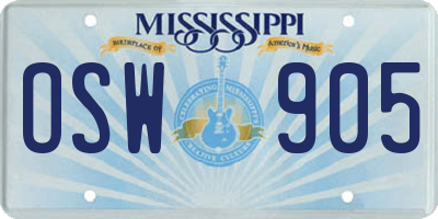 MS license plate OSW905