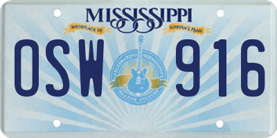 MS license plate OSW916