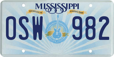 MS license plate OSW982