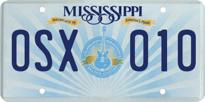 MS license plate OSX010