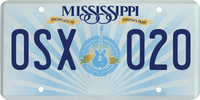 MS license plate OSX020