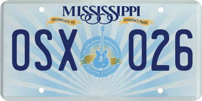 MS license plate OSX026