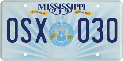 MS license plate OSX030