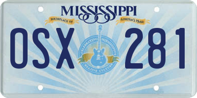 MS license plate OSX281