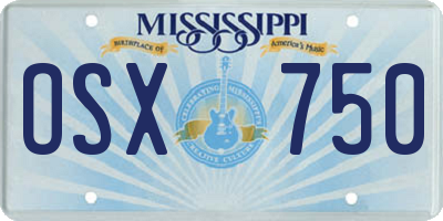 MS license plate OSX750