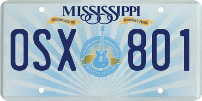 MS license plate OSX801