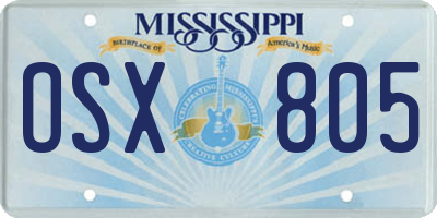 MS license plate OSX805