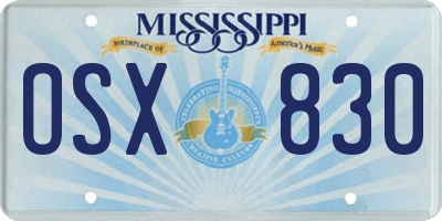 MS license plate OSX830