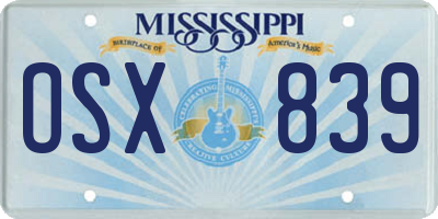 MS license plate OSX839