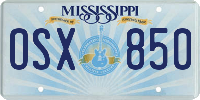 MS license plate OSX850