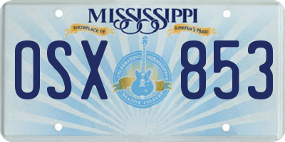 MS license plate OSX853