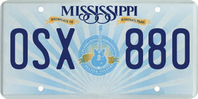 MS license plate OSX880