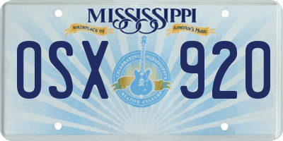 MS license plate OSX920