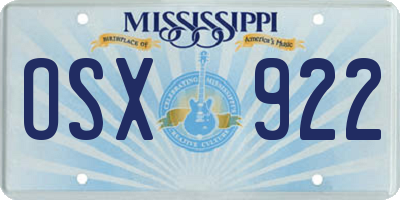 MS license plate OSX922