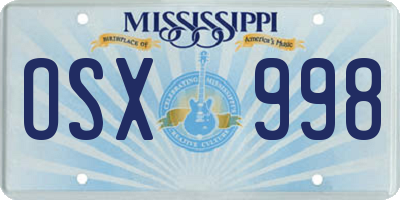MS license plate OSX998