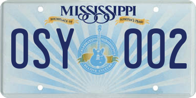 MS license plate OSY002