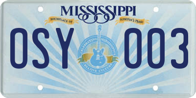 MS license plate OSY003