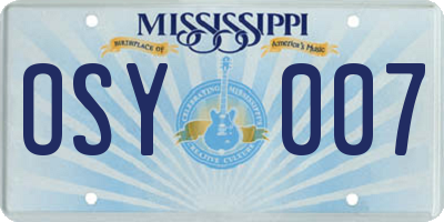 MS license plate OSY007