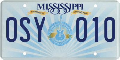 MS license plate OSY010