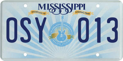 MS license plate OSY013