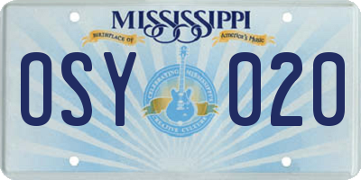 MS license plate OSY020