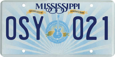MS license plate OSY021