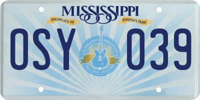 MS license plate OSY039