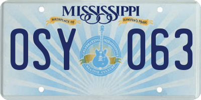 MS license plate OSY063