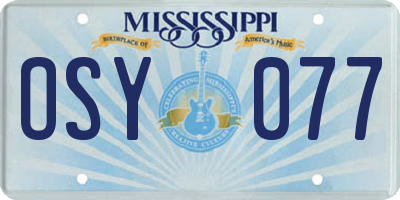 MS license plate OSY077