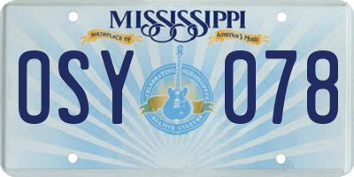 MS license plate OSY078
