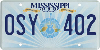 MS license plate OSY402