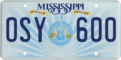 MS license plate OSY600
