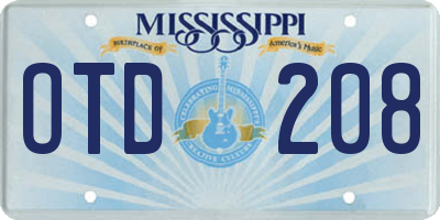MS license plate OTD208