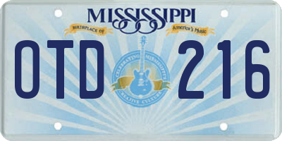 MS license plate OTD216