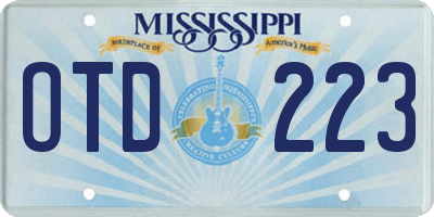 MS license plate OTD223