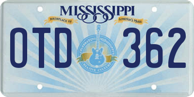 MS license plate OTD362