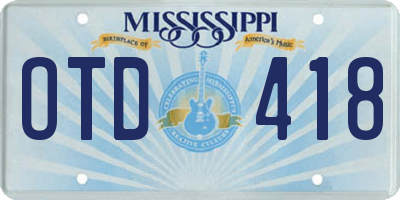 MS license plate OTD418